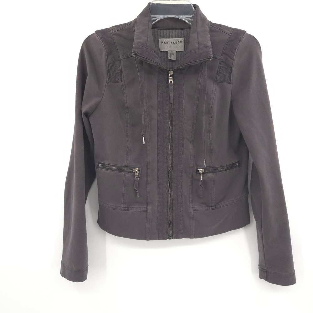 Anthropologie Marrakech crop Zip Jacket Women XS Gray Mock Neck Utility Stretch
